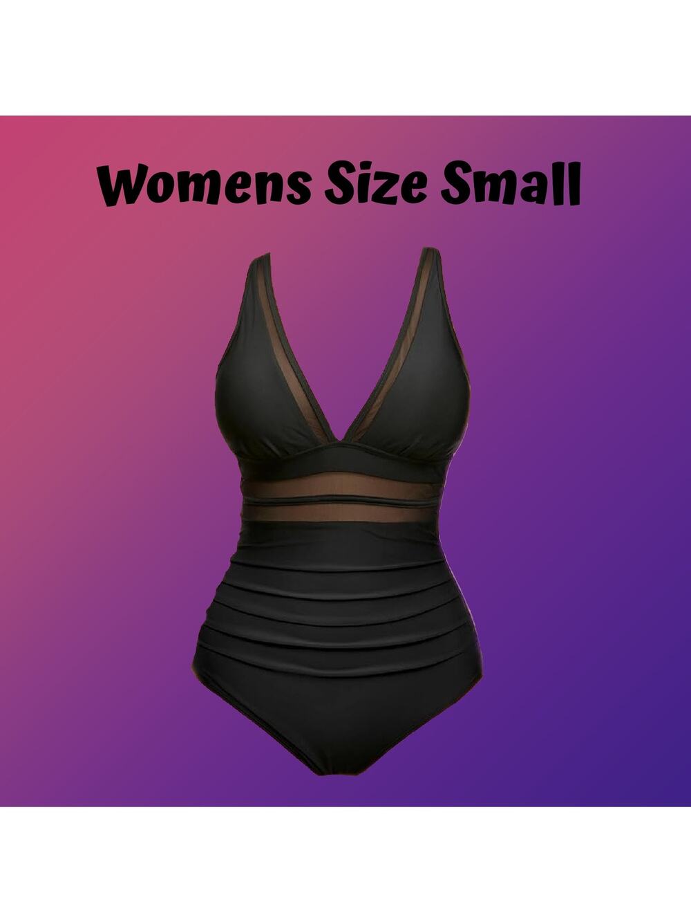 Womens Black Tummy Control V-Neck One Piece Swimsuit Bathing Suit Size Small